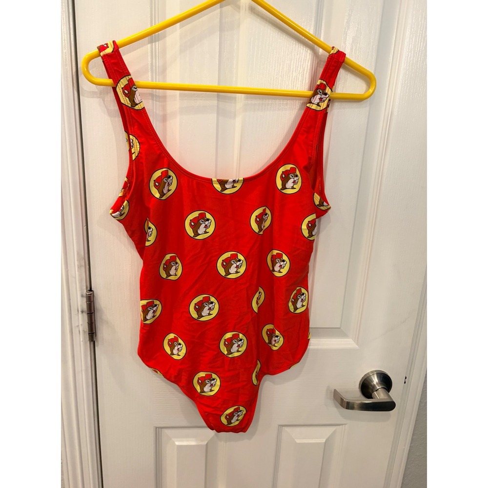 Buc-ee's One Piece Swimsuit Red Beaver Logo Print Scoop Back Swimwear